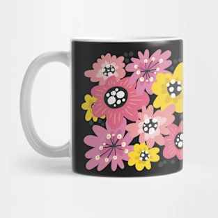 Fun flowerpower pattern in 1970-style, orange, yellow , pink, black, peach Mug